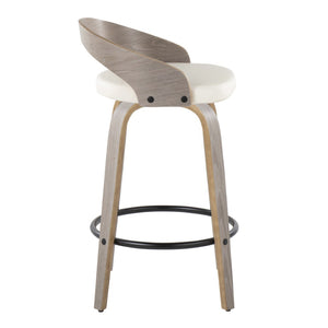 English Elm Fixed-height Swivel Counter Stools with Faux Leather Seats and Chrome Footrest Set of 2 B202S01829