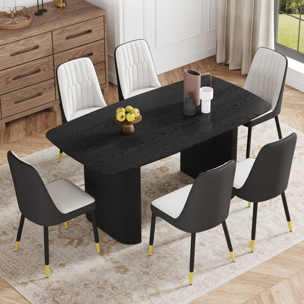 English Elm Table And Chair Set – Modern Black Wood Grain Dining Table With 6 Stylish Pu Cushioned Chairs W1151S04178-GIGA