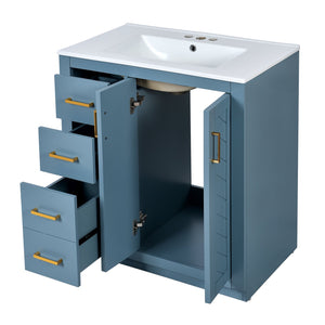 English Elm 30'' Stylish Bathroom Vanity Set With Ceramic Sink, Soft-Close Doors, Solid Wood Frame & Modern Design N710P191970M