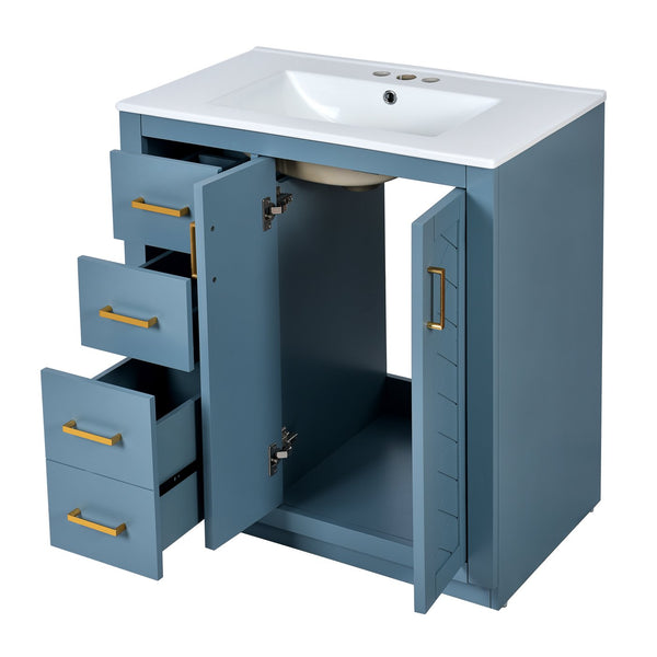English Elm 30'' Stylish Bathroom Vanity Set With Ceramic Sink, Soft-Close Doors, Solid Wood Frame & Modern Design N710P191970M