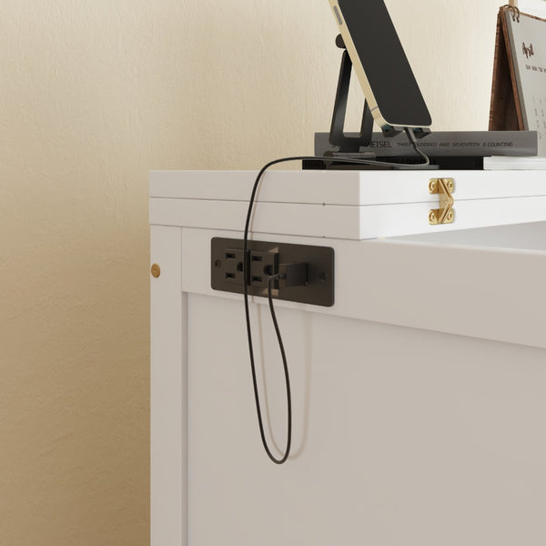 English Elm Queen Murphy Cabinet Bed Solid Pine Build with Usb Charging and Fold Out Desktop White W504S00168