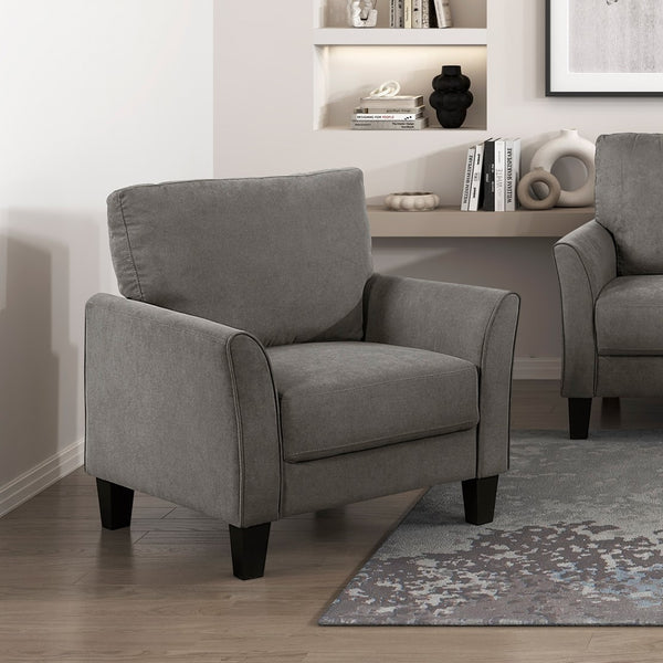 English Elm Modern Upholstered Arm Chair Plush Seat Mid-Century Modern Lines Sturdy Wood Legs Cozy Accent Seating Brown Gray 31.5 L x 23 W x 25 H B011P379743