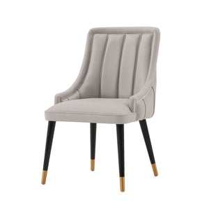 English Elm Eda Solid Wood Upholstered Dining Chair with Velvet & Leatherette, Gold-Tip Legs, 330lb Capacity LIGHT GREY B365P397702