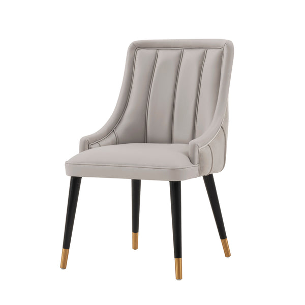 English Elm Eda Solid Wood Upholstered Dining Chair with Velvet & Leatherette, Gold-Tip Legs, 330lb Capacity LIGHT GREY B365P397702