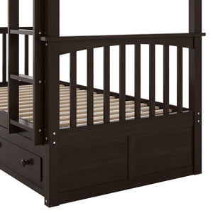 English Elm Twin Over Solid Pine Bunk Bed with Rolling Drawers and Convertible Platform GX000240AAP