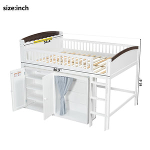 English Elm Twin Loft Bed with Wardrobe Cabinet Led Lighting and Pine Frame for Kids Rooms White N7090002236K