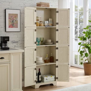 English Elm 72.4" Tall Storage Cabinet with 8 Doors and 4 Shelves, Elegant Oak Finish Freestanding Organizer for Entryway White W1758P300142