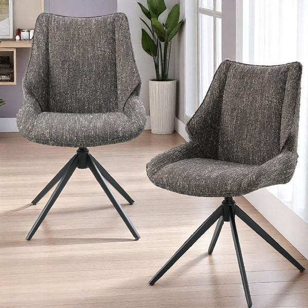 English Elm Malika Brown Gray Chenille Swivel Side Chair Set of 2 — Padded 360° Comfort, 21"W Seat, 220 lb Capacity B2726P383864