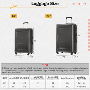 English Elm 2 Piece Abs Hard Shell Spinner Luggage Set with Tsa Lock Expandable Travel Suitcases Dark Gray N732P198744B