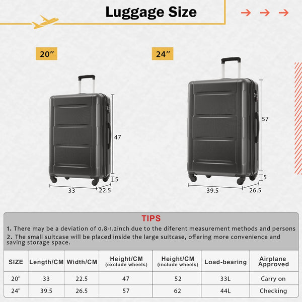 English Elm 2 Piece Abs Hard Shell Spinner Luggage Set with Tsa Lock Expandable Travel Suitcases Dark Gray N732P198744B