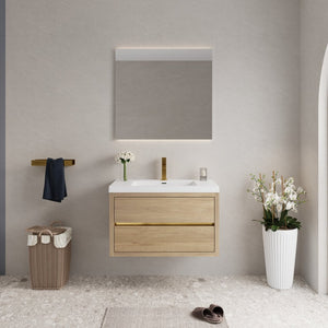English Elm 36'' Floating Vanity Fluted Front Smoked Walnut Soft Close Drawer Quartz Basin W1920P385573