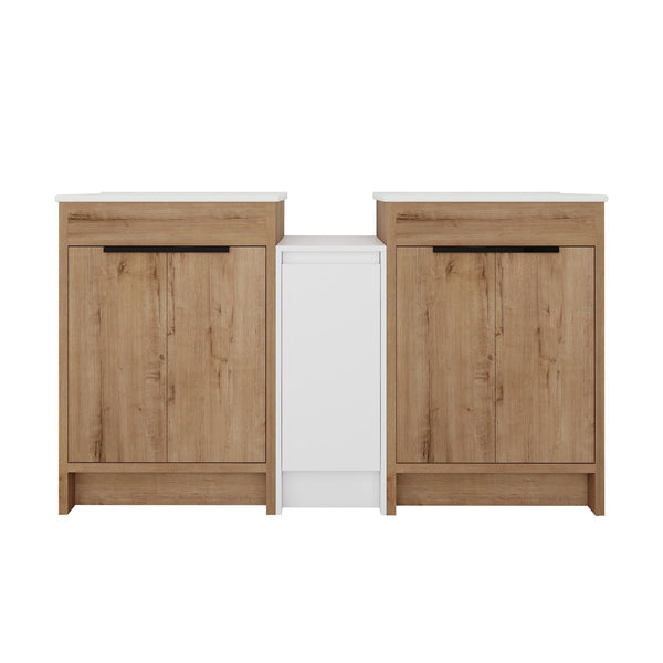 English Elm 60 Inch Freestanding Bathroom Vanity With Ceramic Sink, Soft-Close Doors & Ample Storage Solutions W999S00321