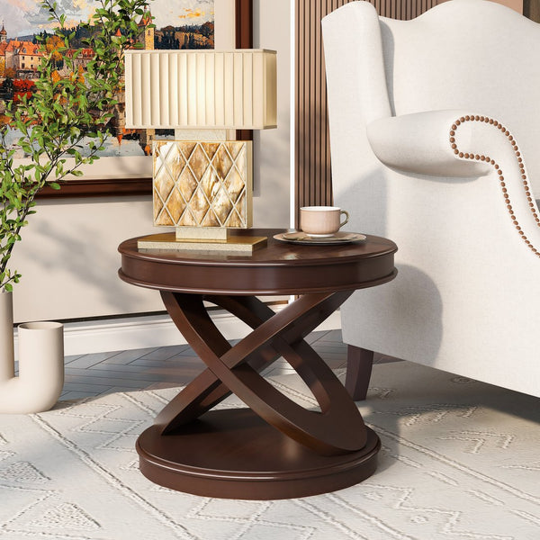 English Elm Retro Solid Wood Coffee Table Set 3-Piece with 44" Oval Coffee Table & Round End Tables, Sturdy X-Legs, Waterproof Surface Walnut W1202S00011