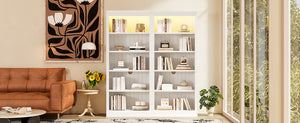 English Elm 83" 5-Tier Bookcase Suite with LED Light Strip, Adjustable Shelves, Cable Management & Solid Wood Frame White N751S246920K