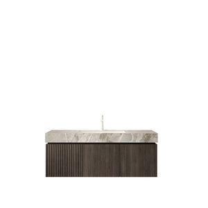 English Elm Muri Floating Bathroom Vanity Plywood Cabinet Sintered Stone Top Oak Drawer W2615S00587