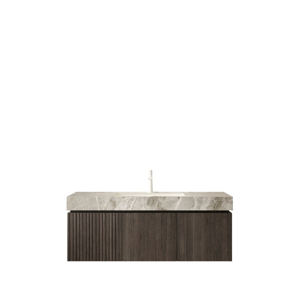 English Elm Muri Floating Bathroom Vanity Plywood Cabinet Sintered Stone Top Oak Drawer W2615S00587