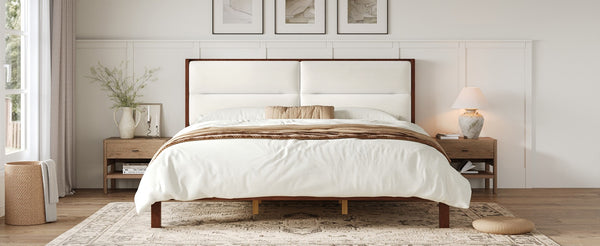 English Elm Solid Wood Queen Platform Bed Velvet Tufted Headboard Architectural Slat Design Espresso N7090000743P
