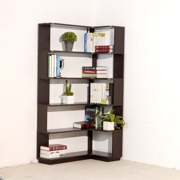 English Elm 90cm L-shaped Corner Bookcase Five Tier Mdf Open Shelving Unit for Any Room W2899P444160