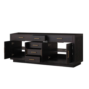 English Elm Black Oak Double Bath Vanity 80in W x 22in D - 2-Sink Midcentury Wood Cabinet, Soft-Close Drawers, Fully Assembled B2731P260859