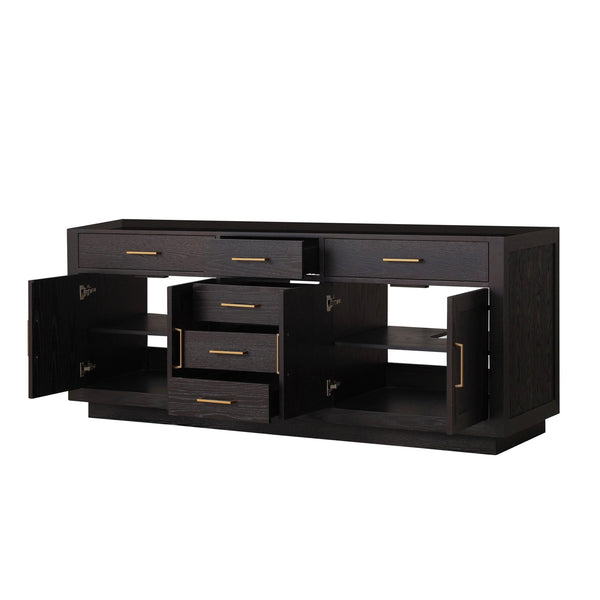 English Elm Black Oak Double Bath Vanity 80in W x 22in D - 2-Sink Midcentury Wood Cabinet, Soft-Close Drawers, Fully Assembled B2731P260859