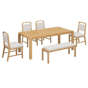 English Elm Trexm Rustic Oak Extendable Dining Set with Upholstered Chairs Bench Seats 6 Natural ST000154AAN