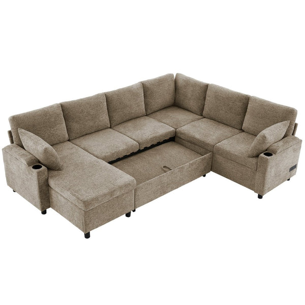 English Elm 101.2" Modular Chenille Sectional Sofa with Tufted Cushions and Deep Seating for Living Room N719S001910D