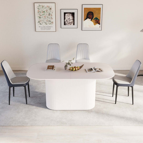 English Elm 63 Inch Mdf Cream Dining Set with Pu Cushioned Chairs and Black Metal Legs Seats 4 Blue+Cream W2189S00871