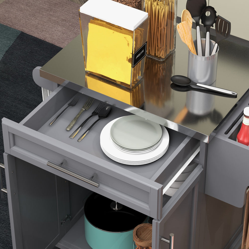 English Elm Homcom Rolling Kitchen Island Cart With Stainless Steel Top, Drawer, Spice Rack & Towel Holder, Gray W2225P200726