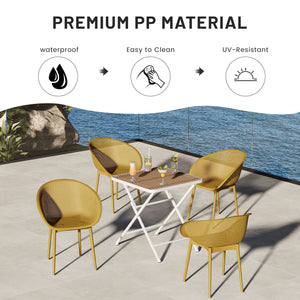 English Elm 2-Pack Modern Lounge Chairs with 55" Long Table – All-Weather PP & Metal, UV-Resistant, Ergonomic Comfort Earthy Yellow,khaki,White W3450S00014