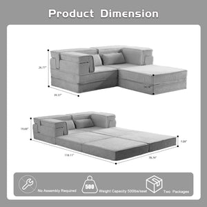 English Elm Compression Modular Floor Sofa Bed - Versatile, Soft Circle Fleece 2-Seater With Ottoman, No Tools Needed! W3723S00028