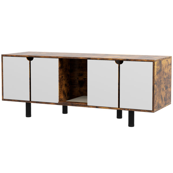 English Elm PawHut Multifunctional Hidden Litter Box TV Stand for Two Cats with Double Doors, Sand Pad, Vents Rustic Brown W2225P217295