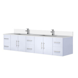 English Elm Glossy 84" Double Bath Vanity with White Quartz Top, Soft-Close Drawers, Chrome Faucet Set, Ample Storage B2731P258765