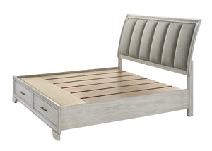 English Elm 1Pc King Storage Platform Bed With Plush Upholstered Headboard & Hidden Drawers In Elegant White Mist B2741S00194