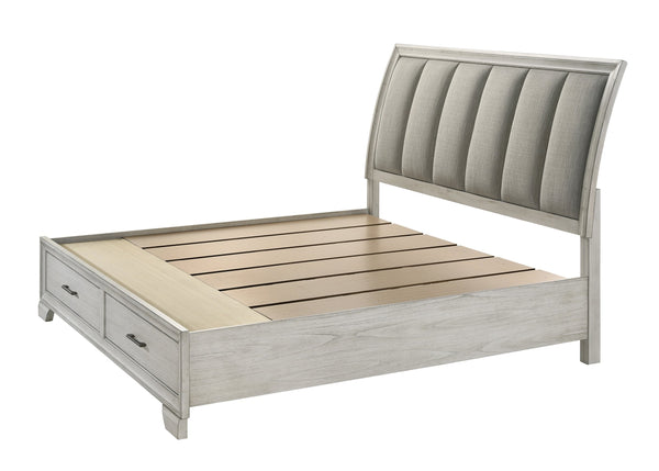 English Elm 1Pc King Storage Platform Bed With Plush Upholstered Headboard & Hidden Drawers In Elegant White Mist B2741S00194