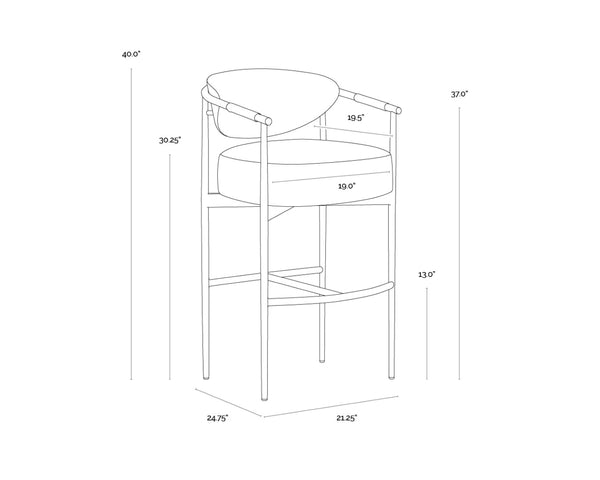 Sunpan HELOISE Barstool - Luxurious Ivanhoe Pine Faux Leather & Gold Stainless Steel Frame for Stylish Comfort 112662