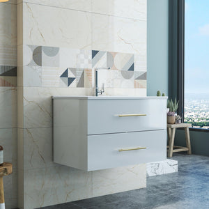 English Elm 30-Inch Sleek Wall-Mounted Bathroom Vanity With Integrated Sink, Double Drawers & Easy Installation W3151S00053