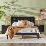 Slatted Headboard Mid-Century Modern Solid Wood Queen Bed Black CALB5CBL Walker Edison