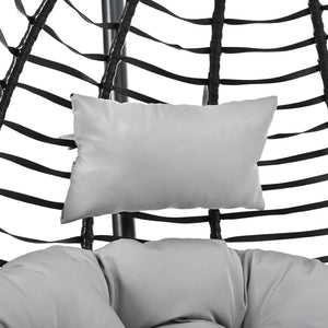 English Elm U_style Wicker Hanging Egg Chair with Stand Foldable Indoor Outdoor Swing Seat Black+ Gray N711P389502E