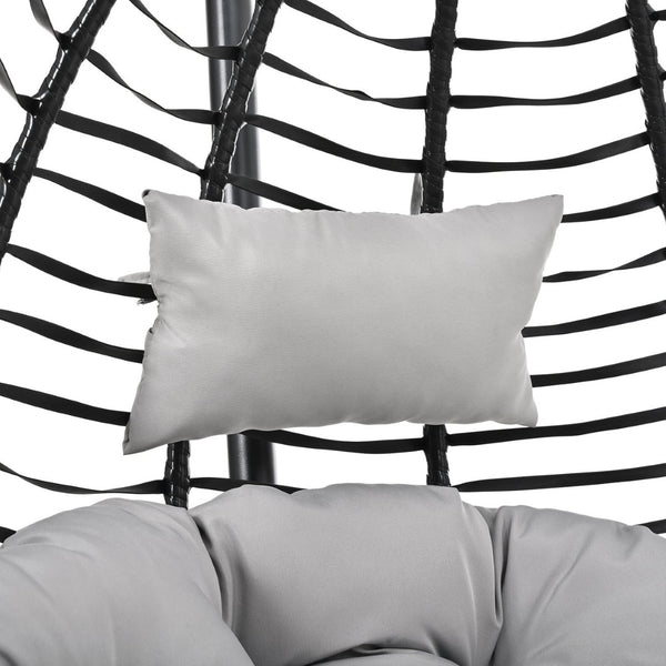 English Elm U_style Wicker Hanging Egg Chair with Stand Foldable Indoor Outdoor Swing Seat Black+ Gray N711P389502E
