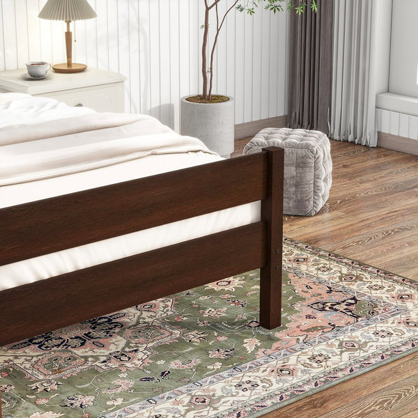 English Elm Twin Minimalist Rubberwood Bed with Headboard & Footboard, Space-Saving Underbed Storage, Durable Slatted Frame Espresso W504P262994