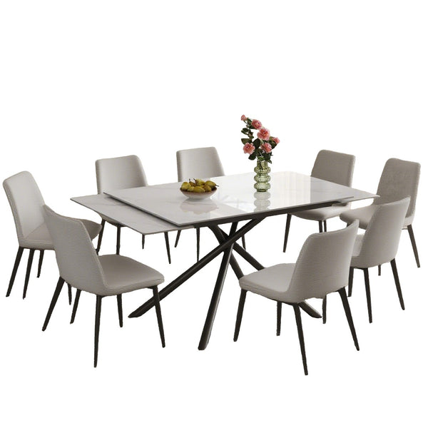 English Elm Retractable Sintered Stone Dining Table Set With 8 Chairs – Modern Design, Durable, Easy Assembly W509S00127-GIGA