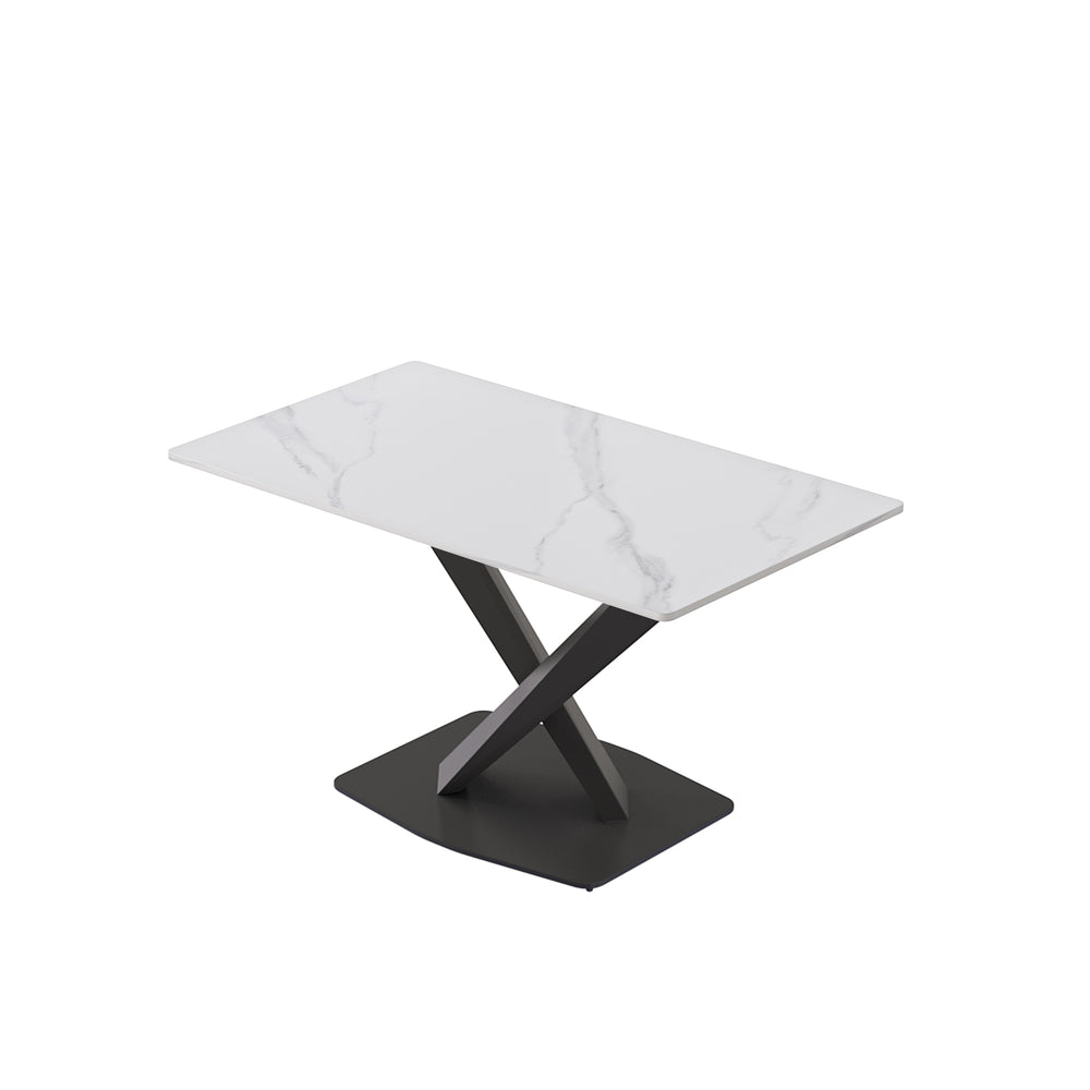 English Elm 55.12" Modern White Sintered Stone Dining Table With Black Metal X-Leg Base For 6 People, Stylish & Durable W1535S00537