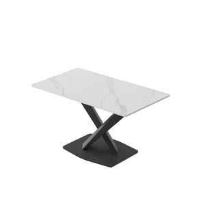 English Elm 55.12" Modern White Sintered Stone Dining Table With Black Metal X-Leg Base For 6 People, Stylish & Durable W1535S00537