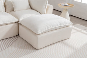 English Elm 102.3" Oversized Modular Sectional Sofa Cotton Linen Deep Seat Lounge with Ottoman Antique White W2530S00014