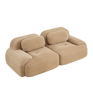 English Elm 82'' Curved Modular Sofa Corduroy Upholstered Two Seat Living Room Lounge Camel W714P323636