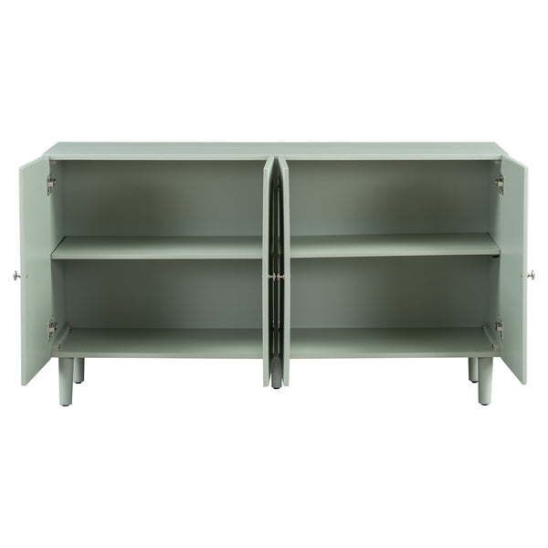 English Elm U_STYLE Four-Door Sideboard with Wavy Panel Doors, Cylindrical Wood Legs, Sleek Metal Handles, 67" länge Light Green N711P186790C