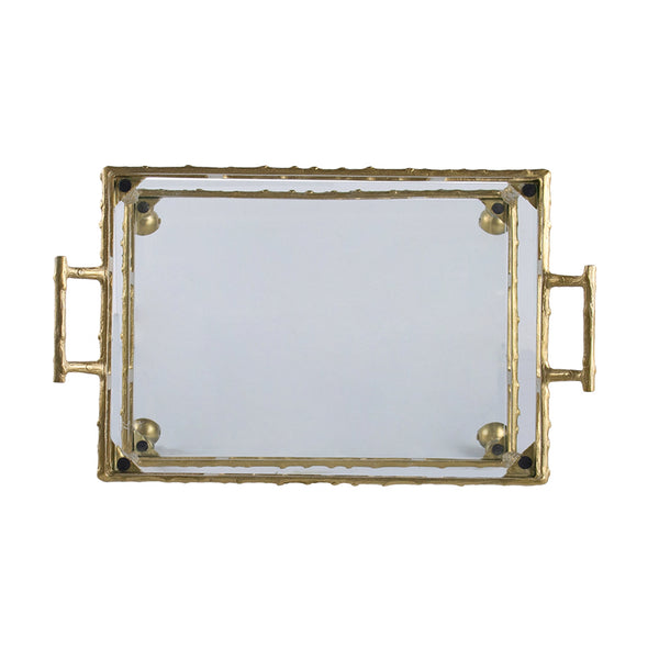 English Elm 23.5x13.5x30" Twig Bar Cart Antique Brass Finish — Two-Tier Aluminum & Glass Serving Cart with Handles W2078P370591