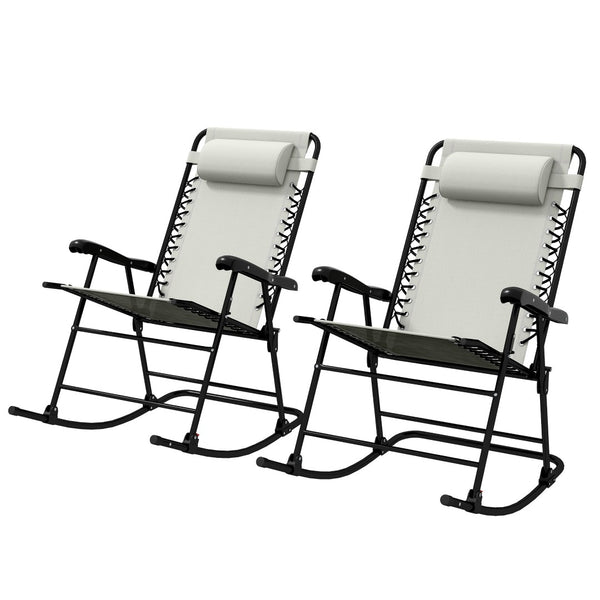 English Elm Outsunny 2 Piece Cream White Outdoor Rocking Chair Set – Portable, Ergonomic & Weather Resistant Design W2225P217099-GIGA