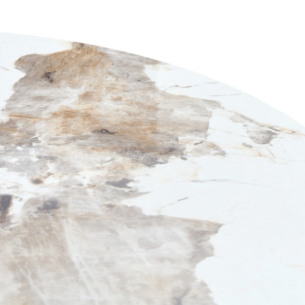 English Elm Table Set - 42-Inch Round White Imitation Marble Top With 4 Ergonomic Dining Chairs & Gold Legs W2920S00049-GIGA