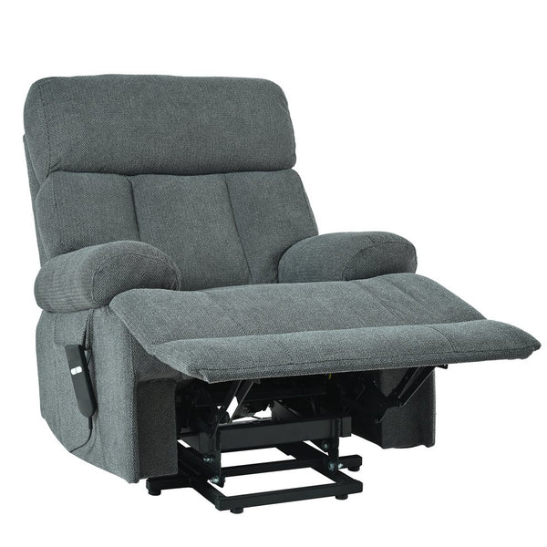 English Elm Oversized Power Lift Recliner Chair with Remote Control, Spacious Fabric Seat and Side Pocket for Comfort and Support Dark Gray W1028P261272